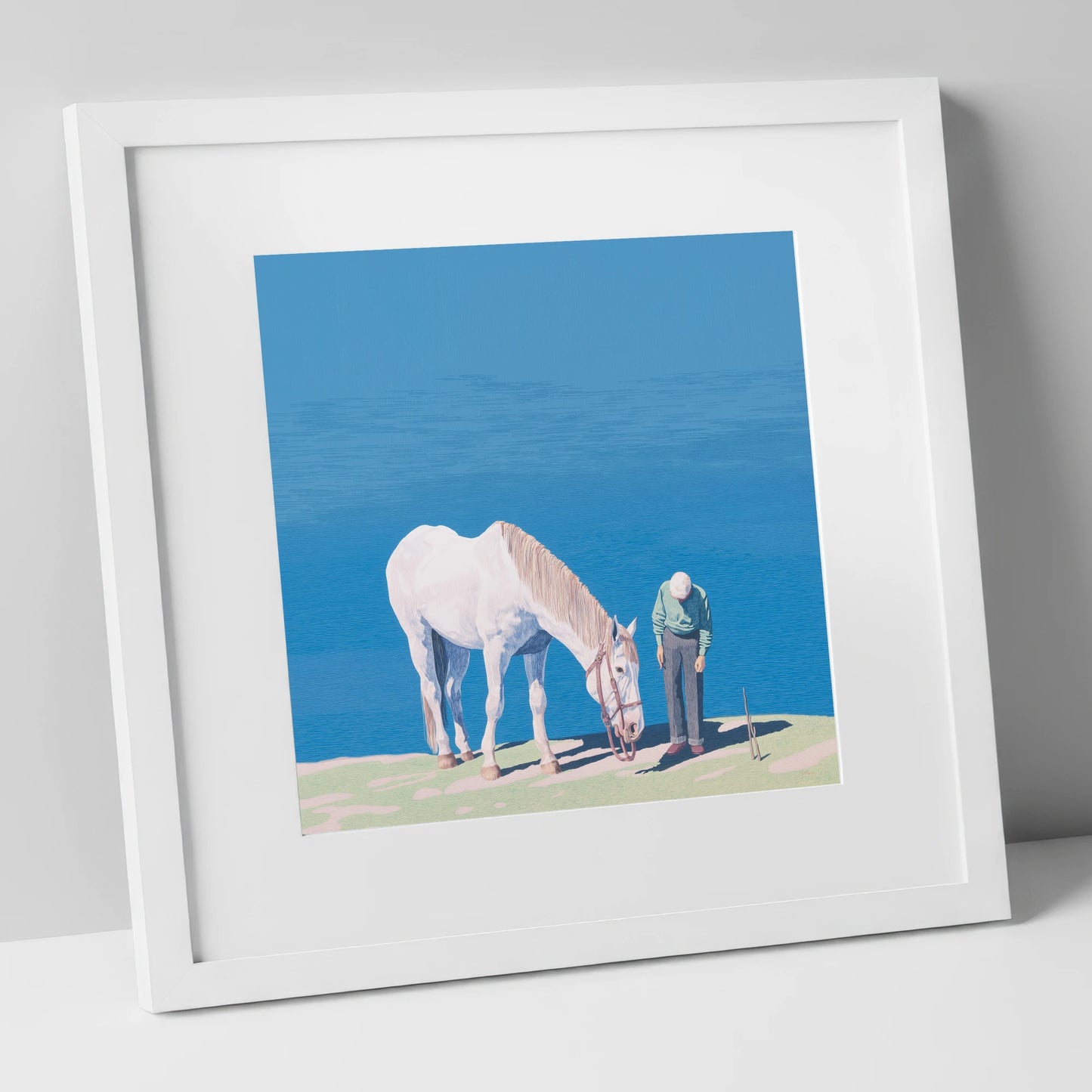 Shared Silence horse & rider art print in white frame