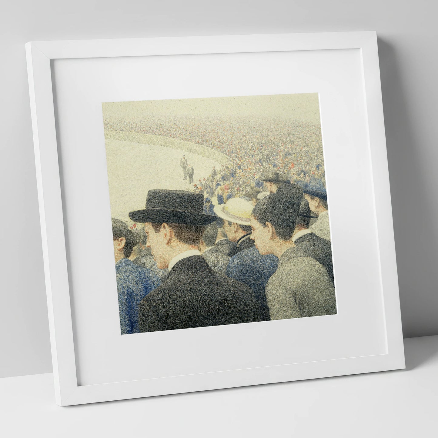 Anticipation at the Rail racing horse art print in white frame