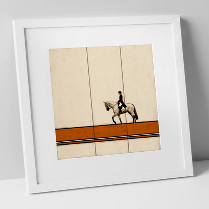 Modern Dressage Silhouette dressage horse art print in white frame