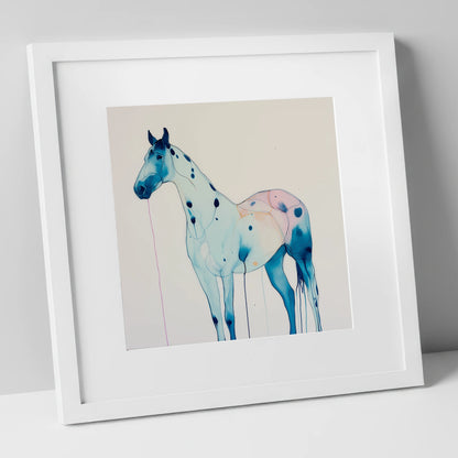 Ethereal Blue Appaloosa horse breed art print in white frame
