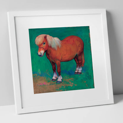 Emerald Chestnut Pony horse breed art print in white frame