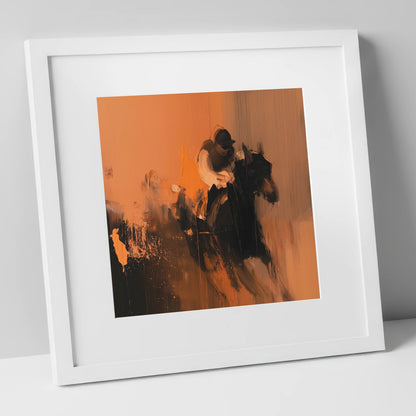 Amber Stride racing horse art print in white frame