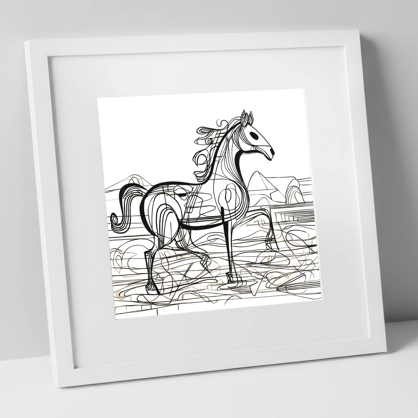 Coastline Contours beach horse art print in white frame