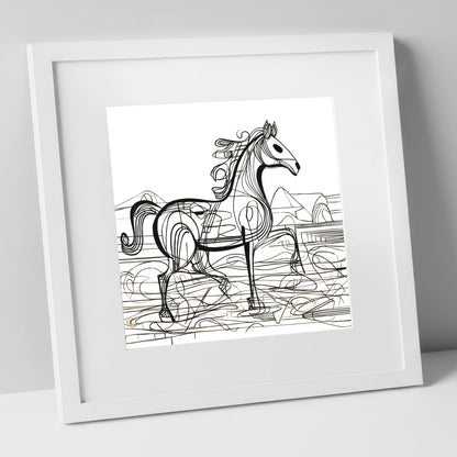 Coastline Contours beach horse art print in white frame