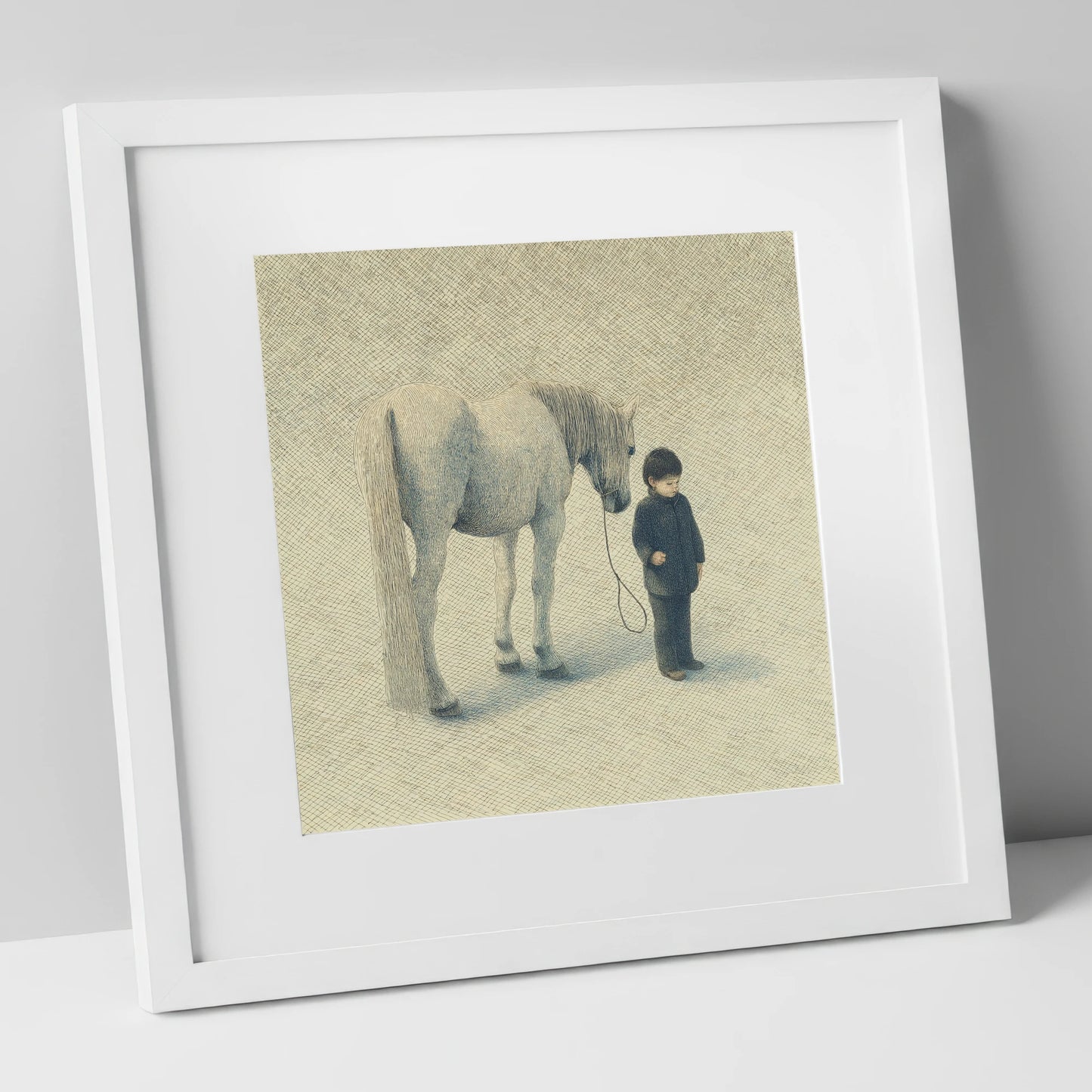 A Quiet Understanding horse & rider art print in white frame