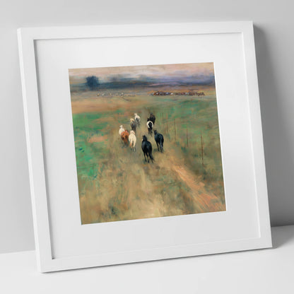 Following the Herd wild horses art print in white frame