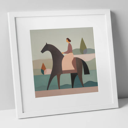 Quiet Harmony dressage horse art print in white frame
