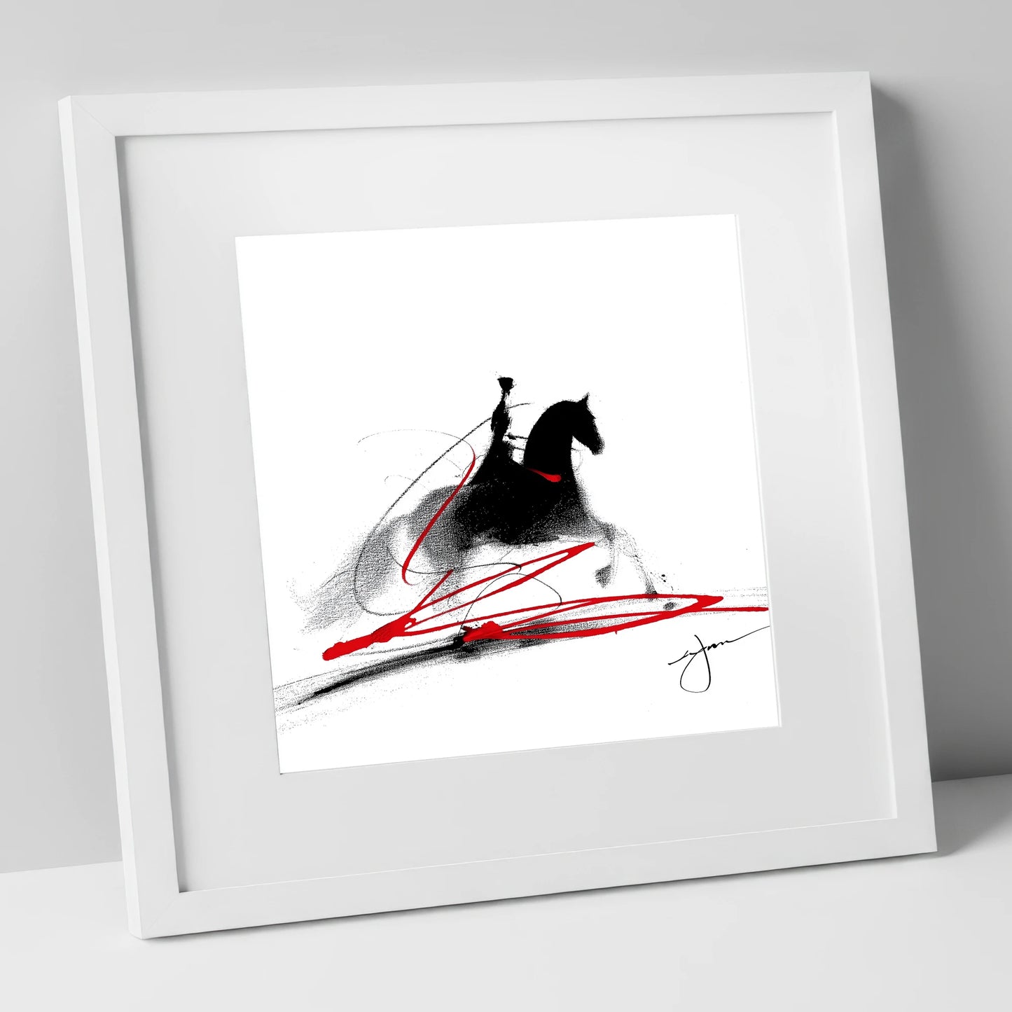 Passion in Passage dressage horse art print in white frame