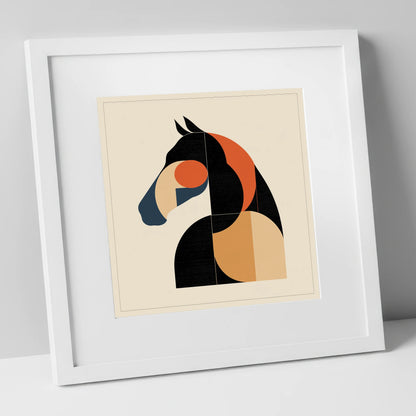 The Modernist Profile horse portrait art print in white frame