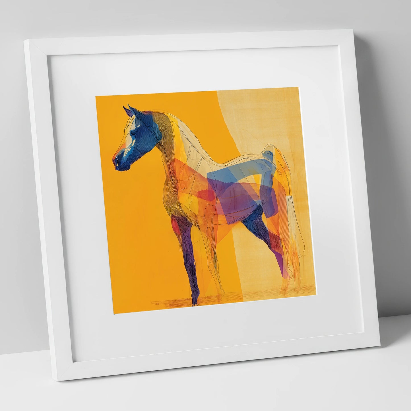 Prismatic Arabian Silhouette horse breed art print in white frame
