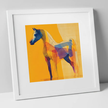 Prismatic Arabian Silhouette horse breed art print in white frame