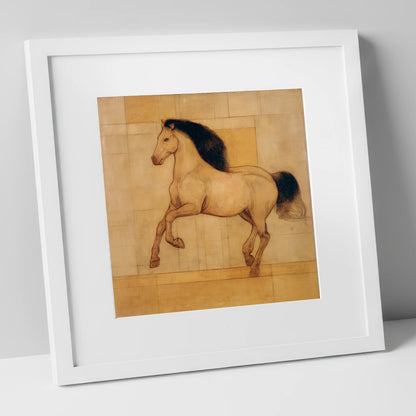 Classical Equine Study horse portrait art print in white frame