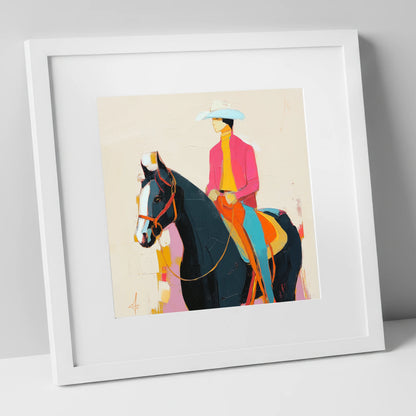 Vibrant Western Spirit western horse art print in white frame