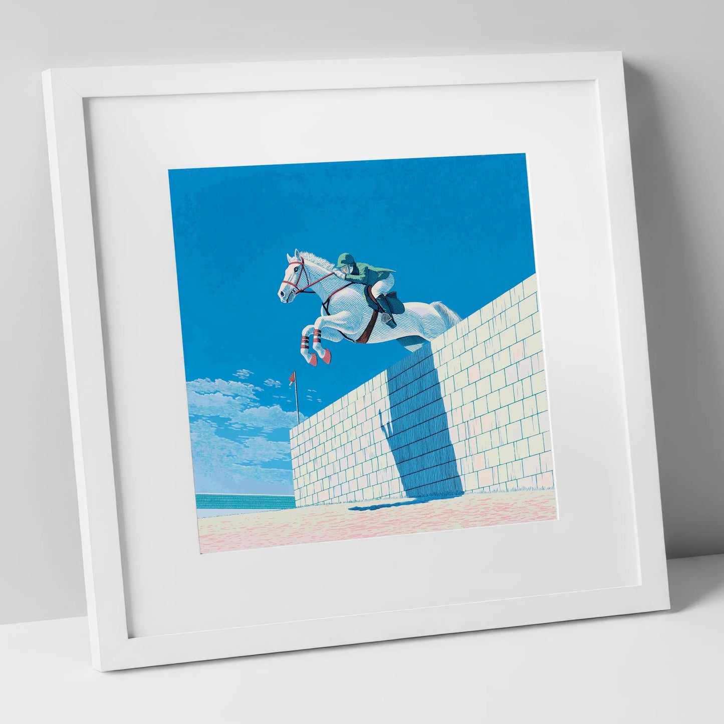 Clearance at the Wall show jumping horse art print in white frame