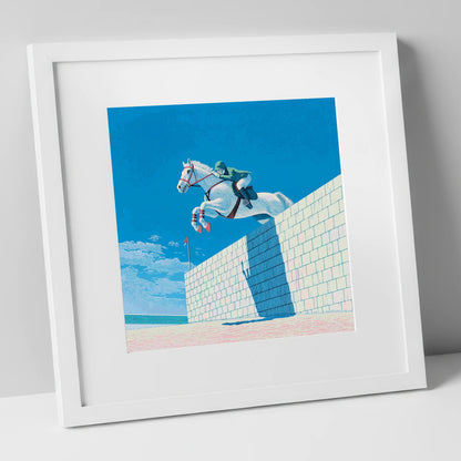 Clearance at the Wall show jumping horse art print in white frame
