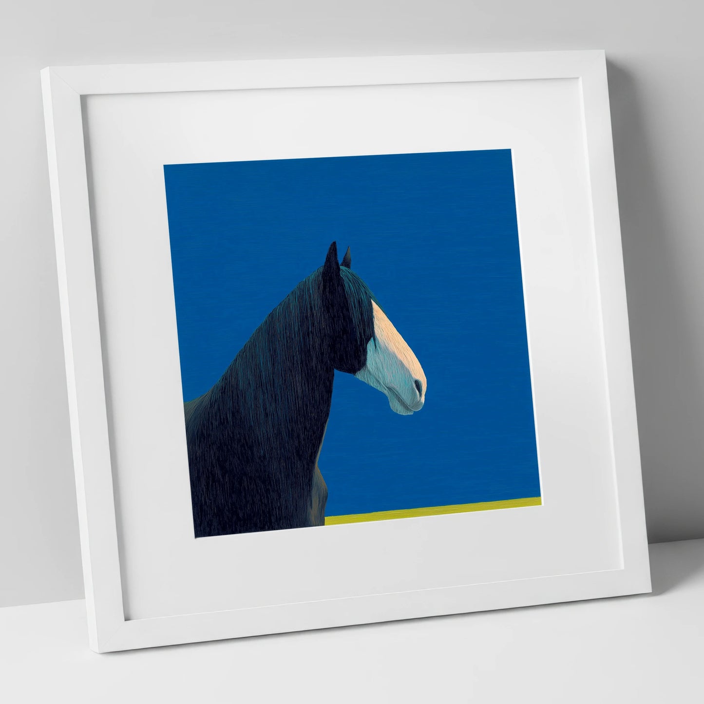 Azure Gentle Giant horse breed art print in white frame