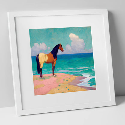 The Painted Shoreline horse landscape art print in white frame