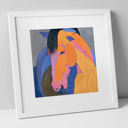 Colourful Painted Horse Portrait horse breed art print in white frame