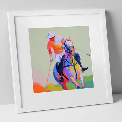 Technicolour Drive polo horse art print in white frame