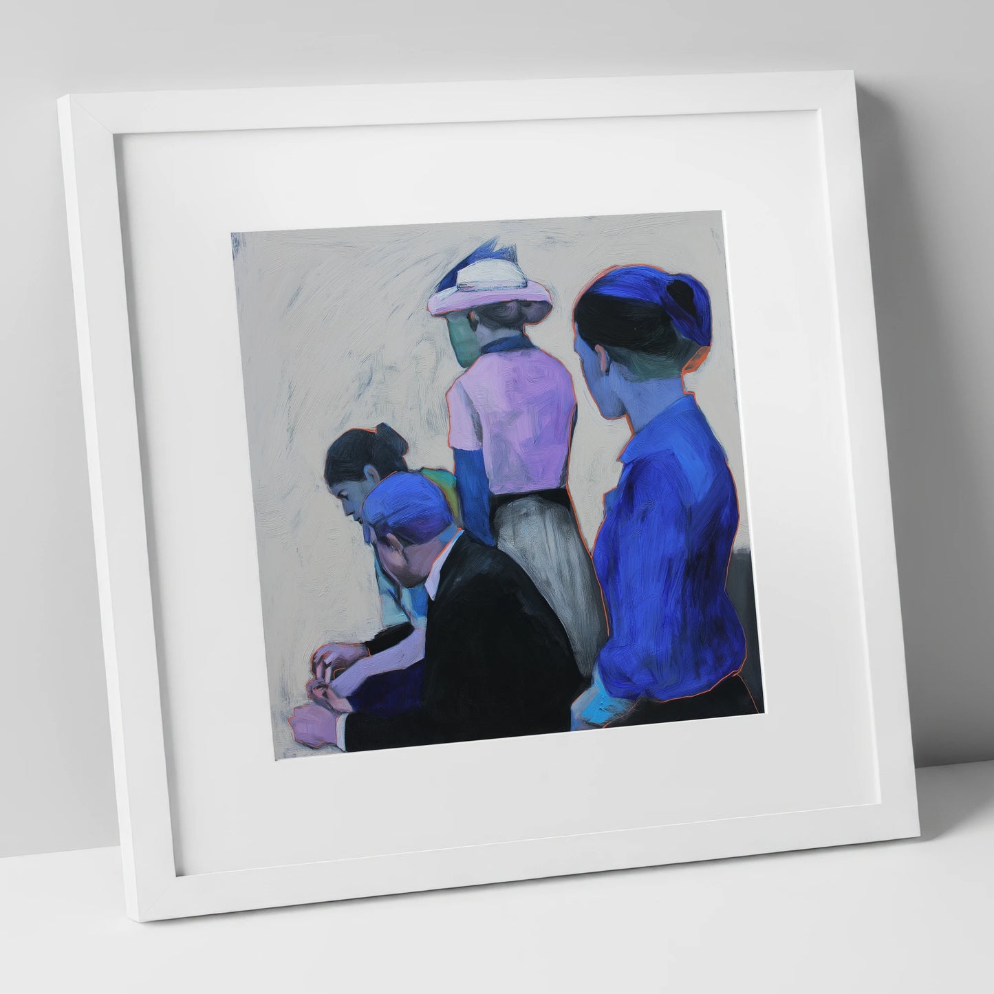 Paddock Anticipation racing horse art print in white frame