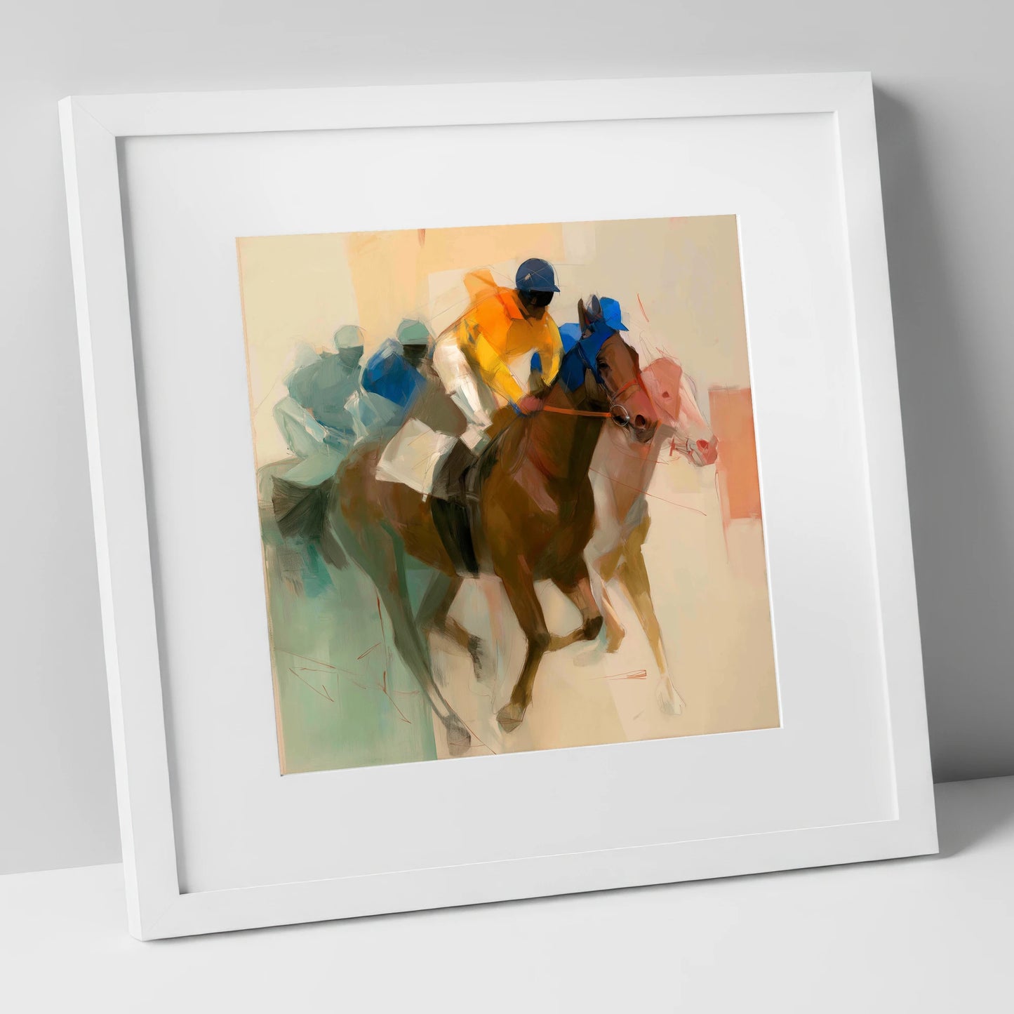 Breakaway Pace racing horse art print in white frame