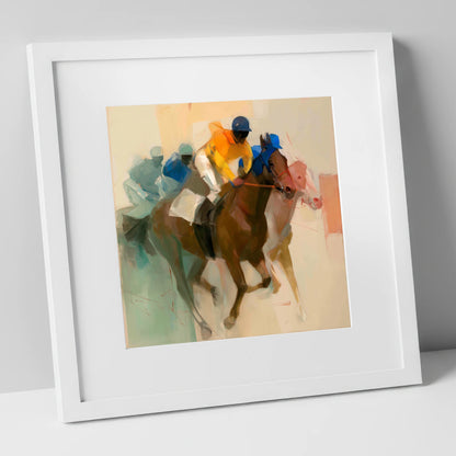 Breakaway Pace racing horse art print in white frame