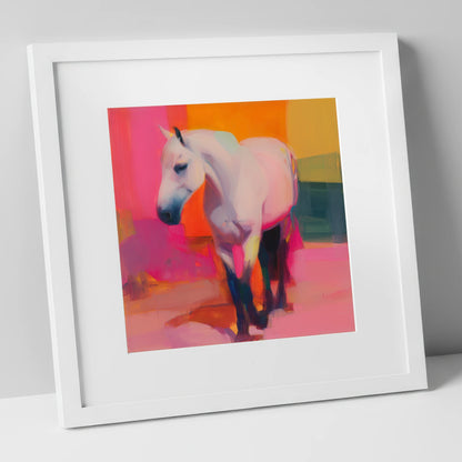 The Vibrant Grey horse breed art print in white frame