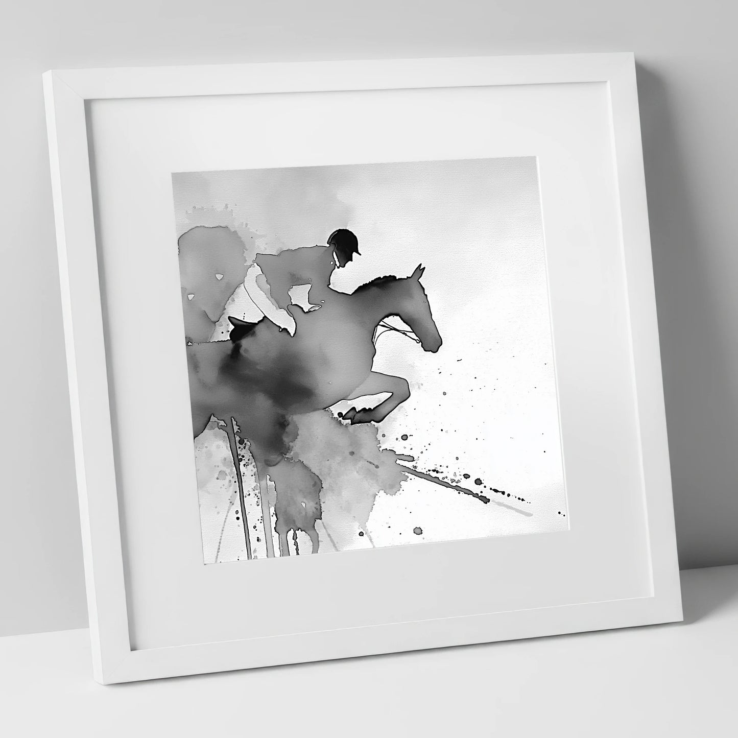 Ethereal Flight show jumping horse art print in white frame