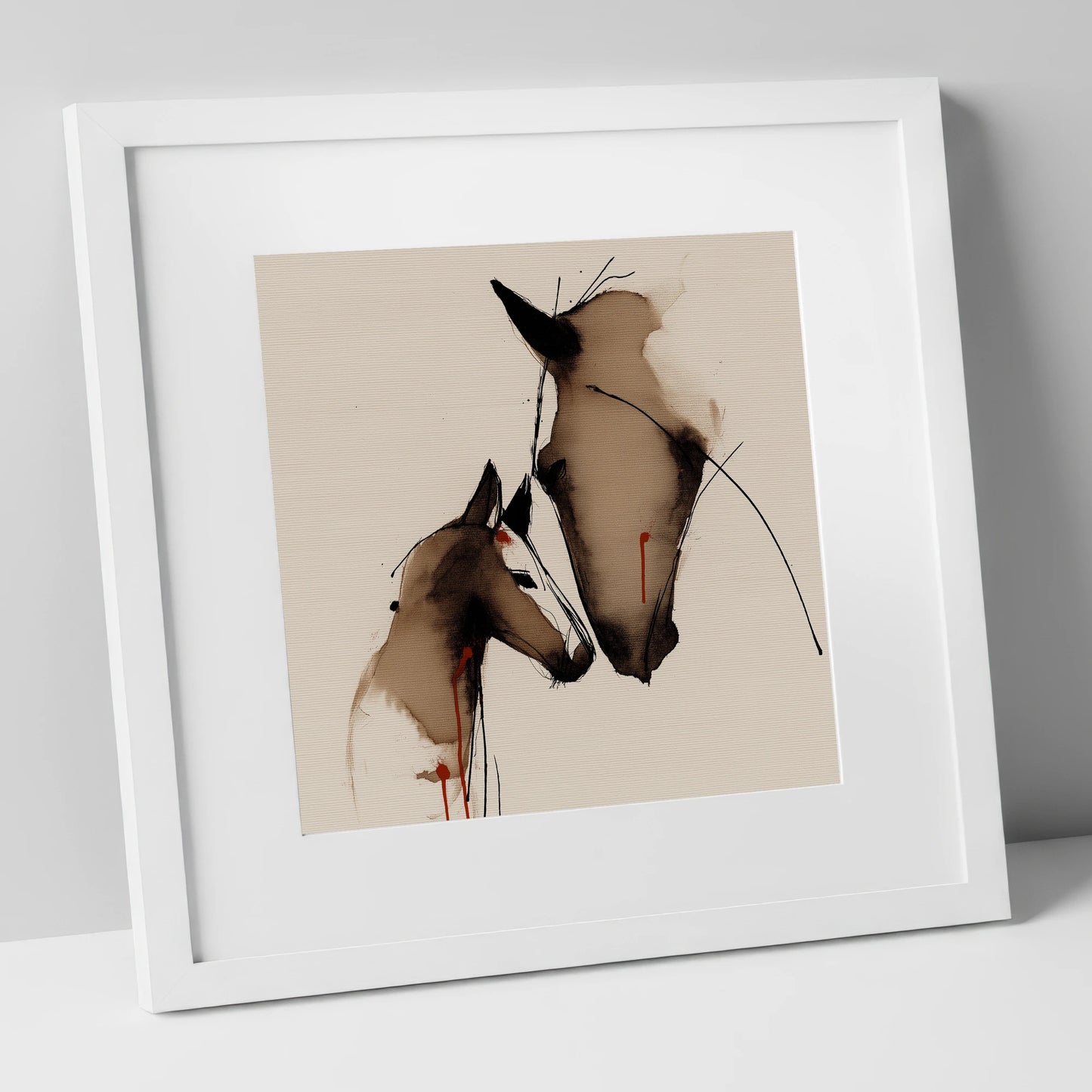 Unbreakable Bond mare & foal art print in white frame