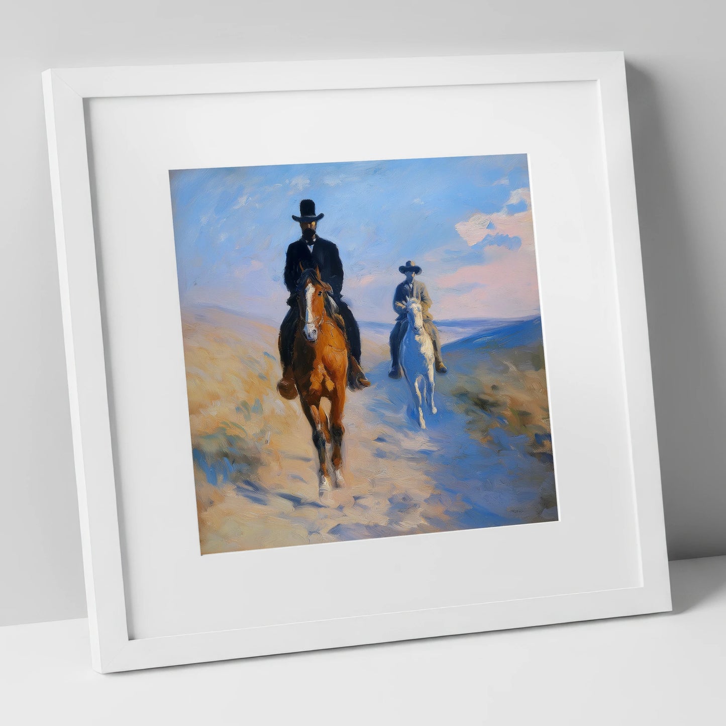 Shadows on the Plains western horse art print in white frame