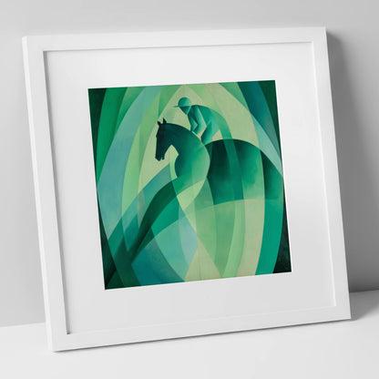 Emerald Rhythm racing horse art print in white frame