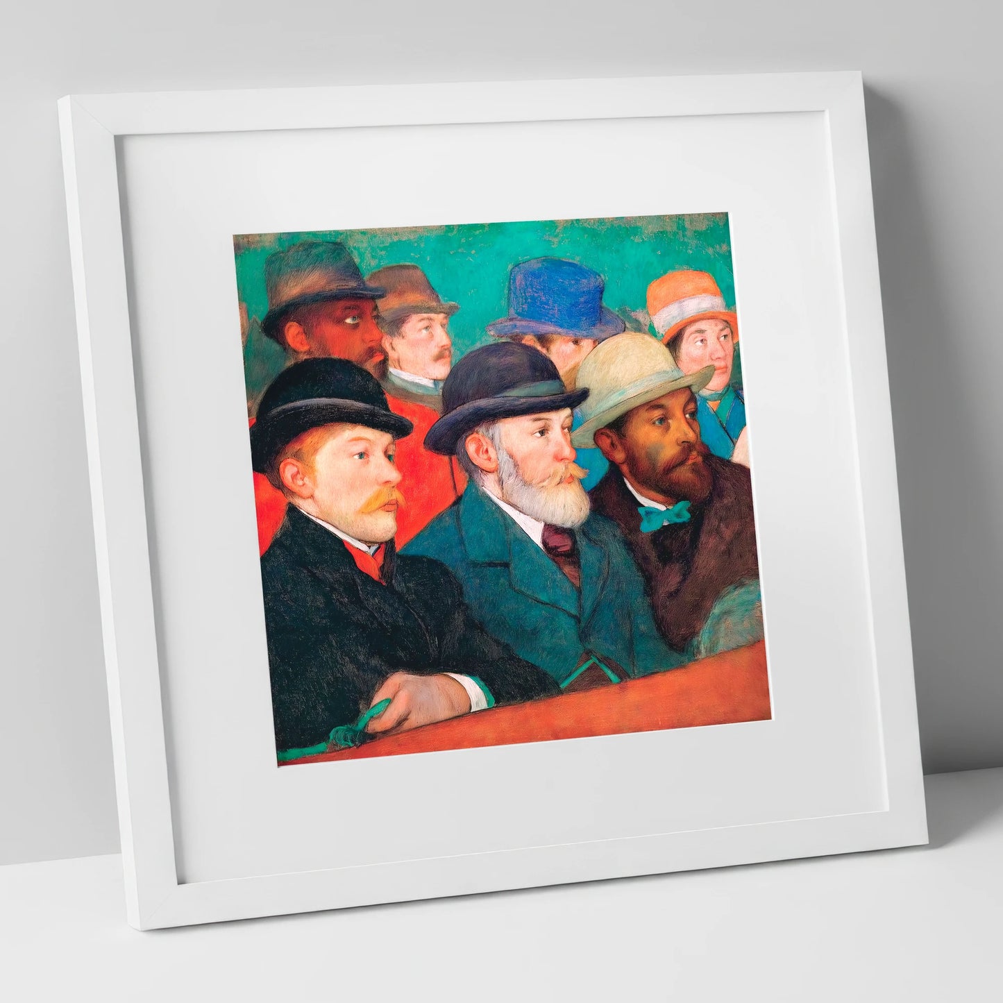 The Racing Crowd racing horse art print in white frame