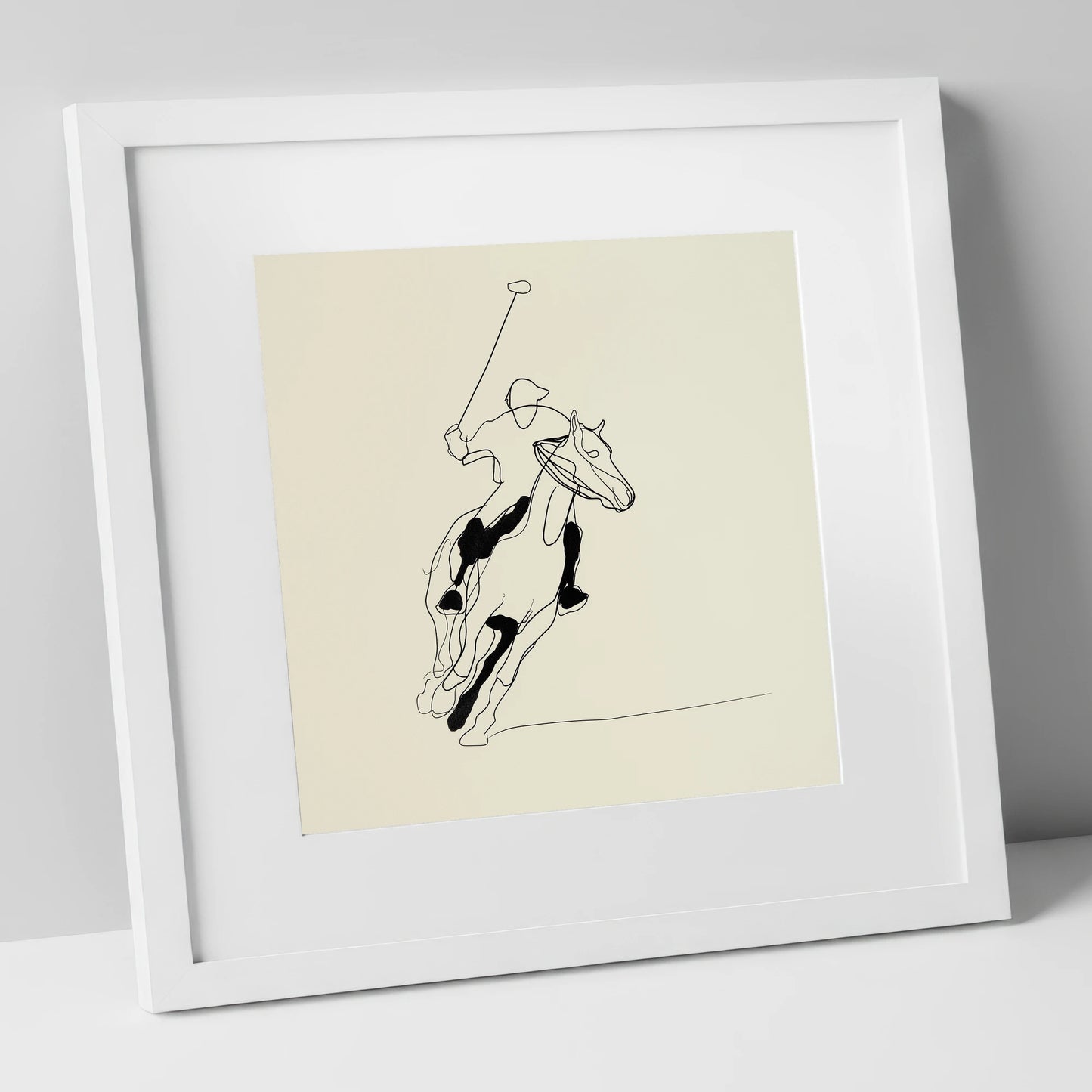 Fluidity of the Chukka polo horse art print in white frame