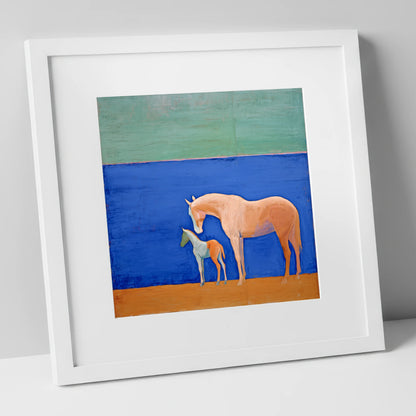 Cobalt Bond mare & foal art print in white frame