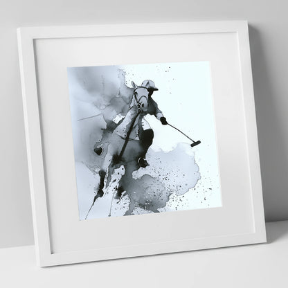 Dynamic Polo Swing polo horse art print in white frame