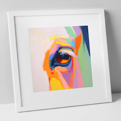 Kaleidoscopic Gaze horse portrait art print in white frame