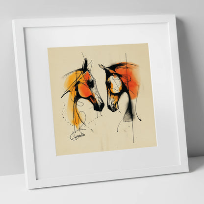 Abstract Amber Dialogue horse portrait art print in white frame