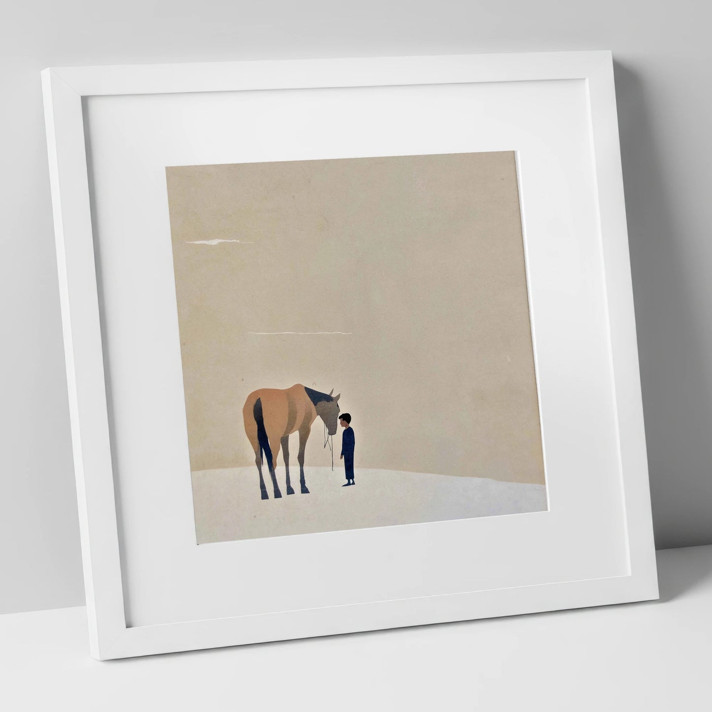 A Quiet Understanding horse & rider art print in white frame