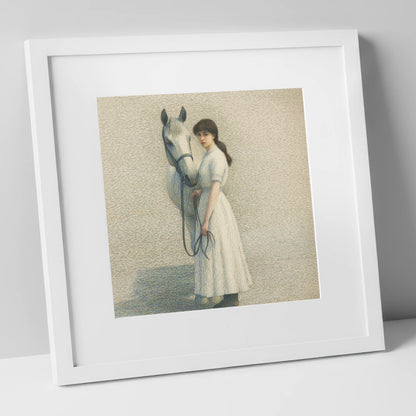 The Quiet Companion horse & rider art print in white frame