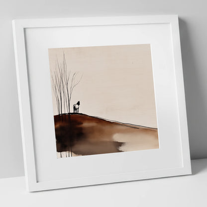 Winter Ridge Silhouette horse landscape art print in white frame