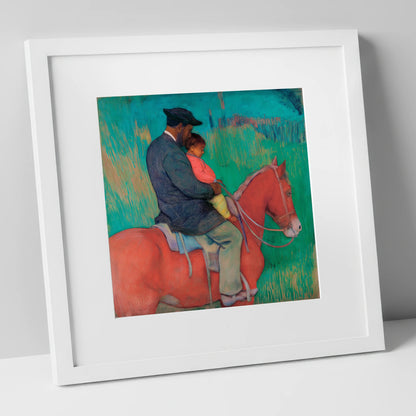 The Shared Ride horse & rider art print in white frame