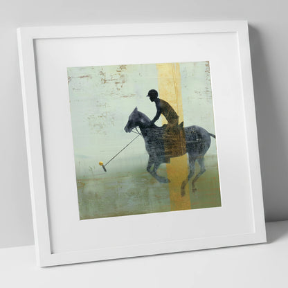 Gilded Chukka polo horse art print in white frame