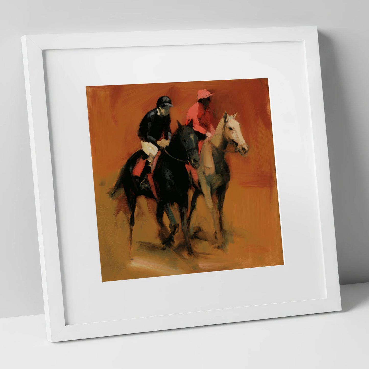 Towards the Start racing horse art print in white frame