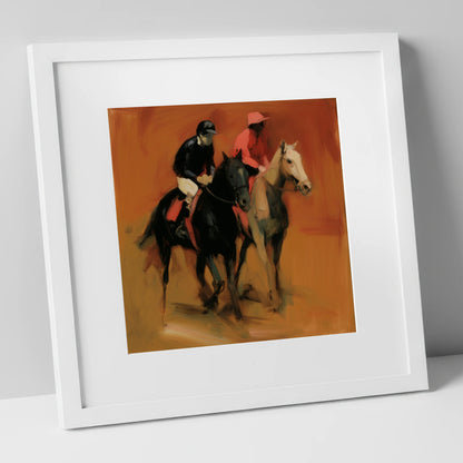 Towards the Start racing horse art print in white frame