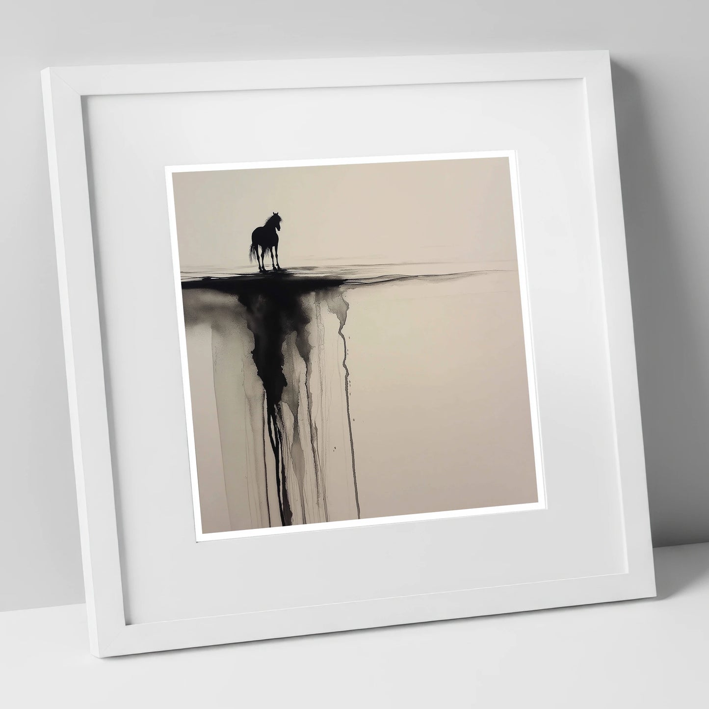Edge of Silence horse landscape art print in white frame