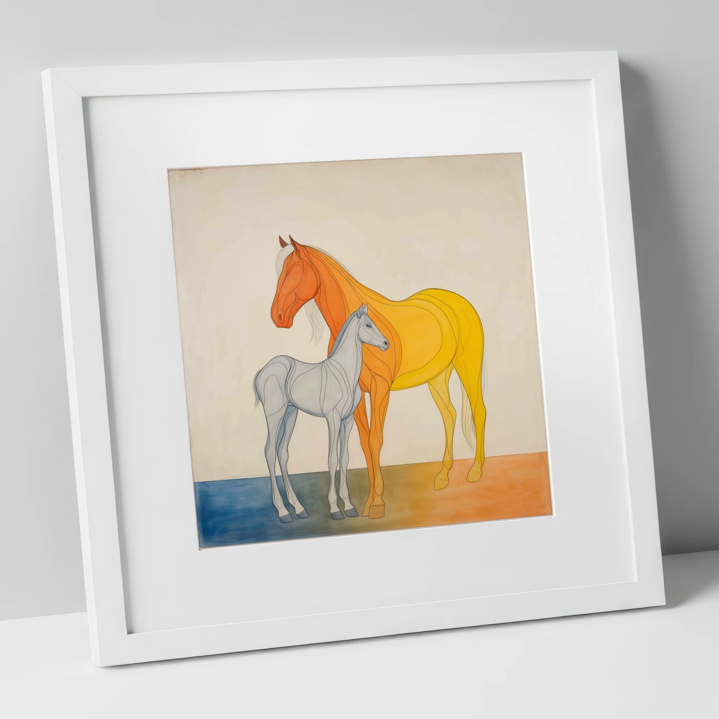 Radiant Lineage mare & foal art print in white frame