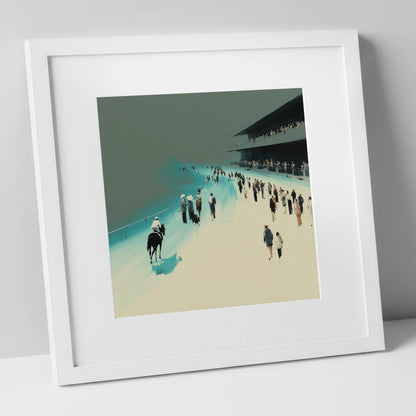 Sweeping to the Start racing horse art print in white frame