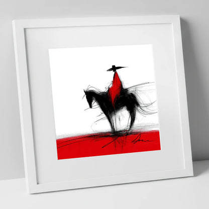 Crimson Vaquero western horse art print in white frame