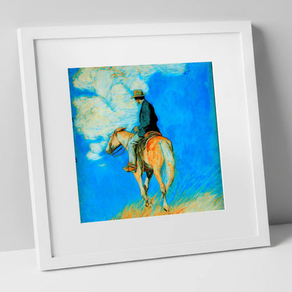 Vivid Western Horizon western horse art print in white frame