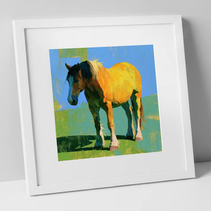 Golden Horse in Vibrant Sunlight horse breed art print in white frame